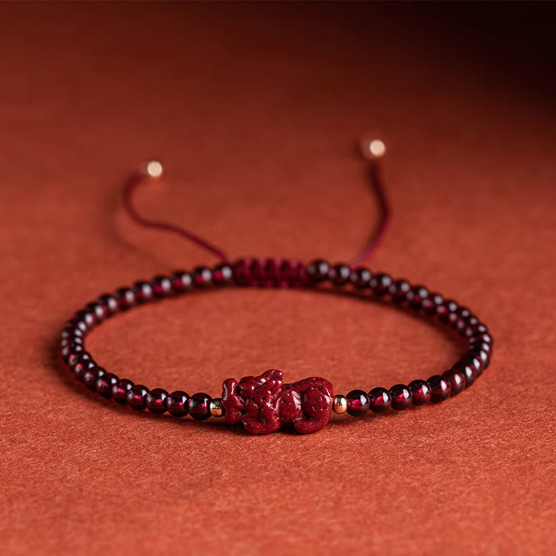 Buddha Stones Garnet Cinnabar Pixiu Blessing Calm String Bracelet