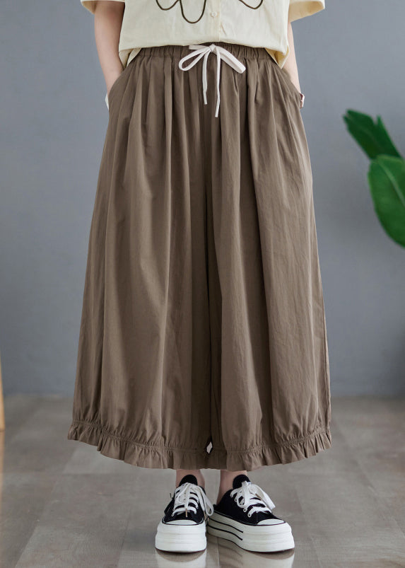 Pink Ruffled Pockets Elastic Waist Cotton Pants Skirt Fall