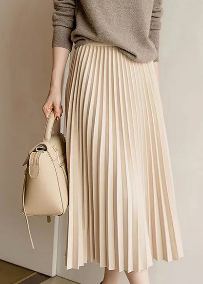 Apricot Elastic Waist Pleated Skirt Spring