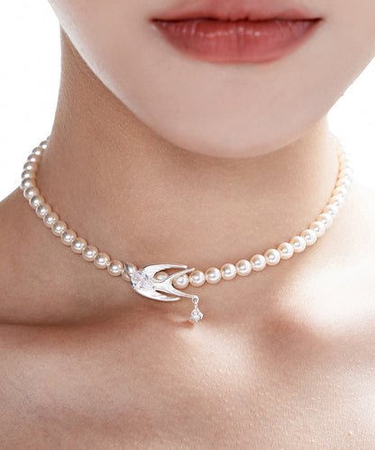 Pearl Little Bird Zircon Silver Plated Choker