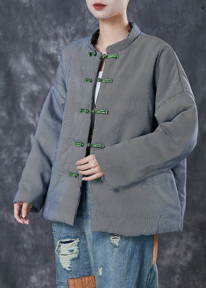 Black Striped Fine Cotton Filled Jackets Chinese Button Winter