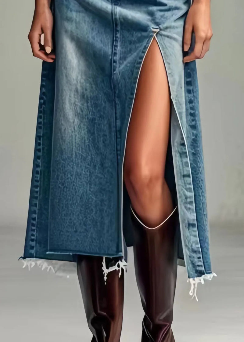Modern Blue Side Open High Waist Denim Summer Skirts