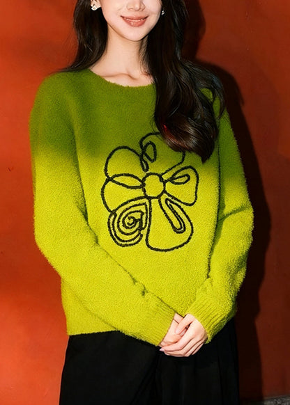 Fitted Grass Green Oversized Knit Sweaters Winter