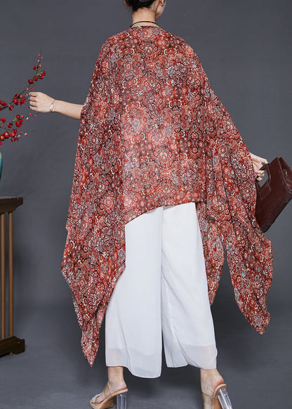 Khaki Asymmetrical Print Silk Long Smock Summer