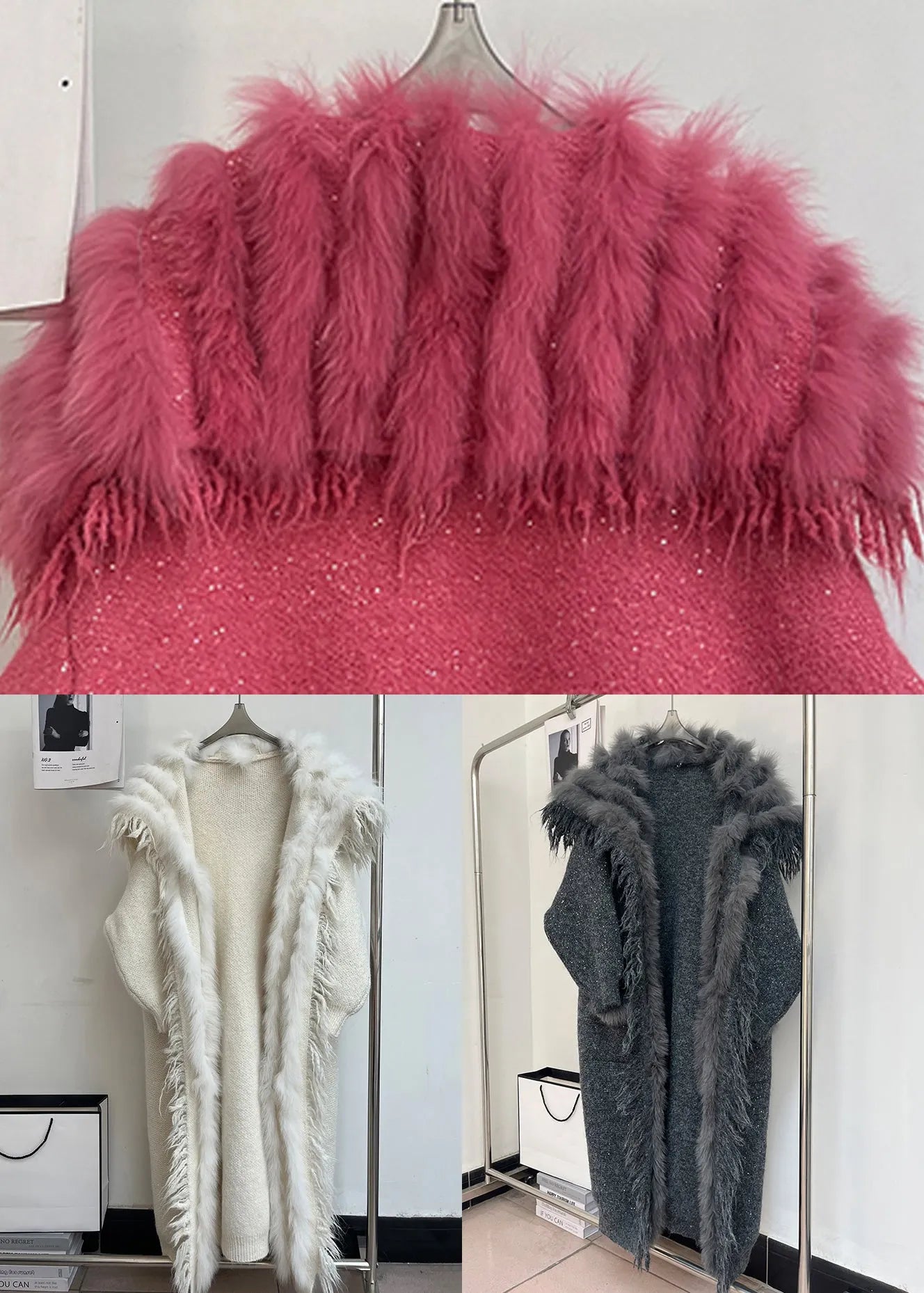 Loose Rose Fox Collar Patchwork Woolen Coats Winter