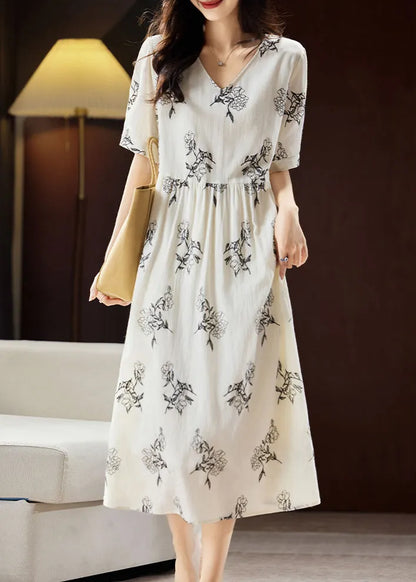 Beige Embroidered Patchwork Maxi Dress Short Sleeve