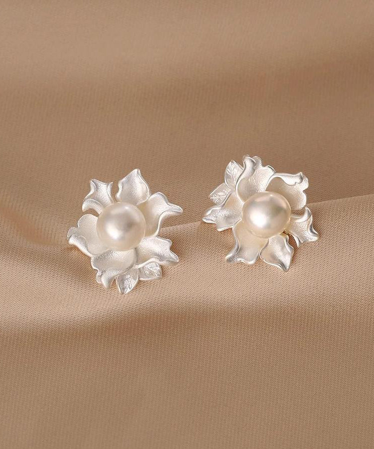 Fine White Alloy Asymmetrical Pearl Stud Earrings