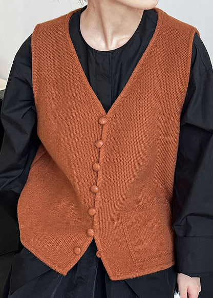 Apricot V Neck Button Knit Vest Autumn