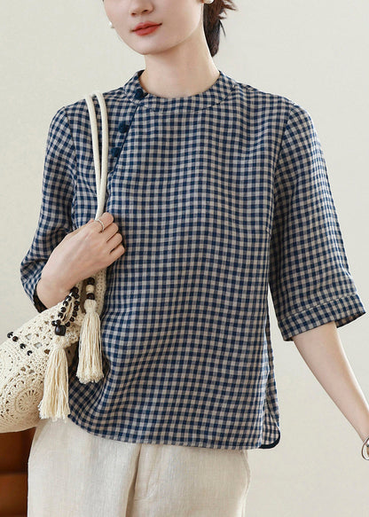 Plaid O-neck Top Short Sleeve