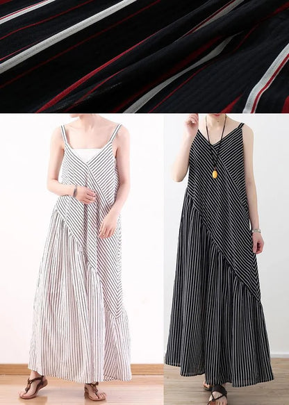 White Stripe Suspender Large Chiffon Jumpsuit Wide Leg Pants Summer