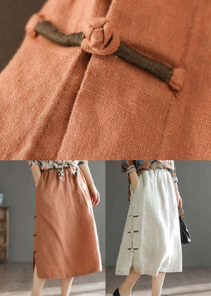 Linen Colour Side Open Linen a Line Skirt High Waist Drawstring Summer