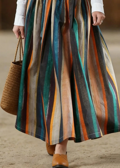 Striped a Line Retro Print Skirts Linen