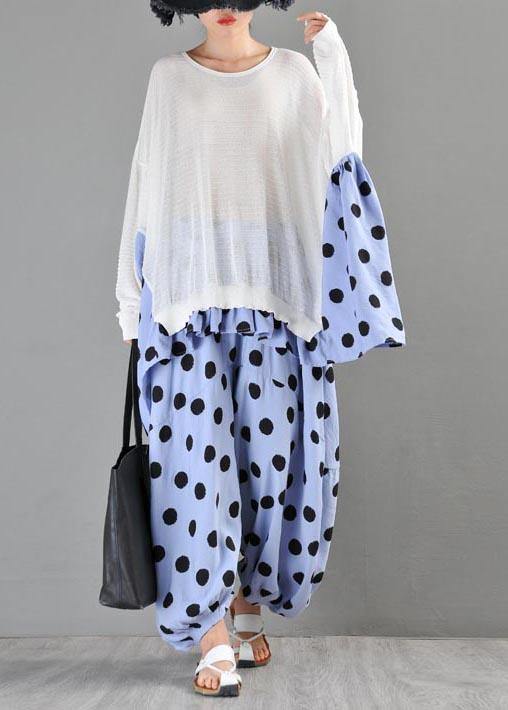 Summer Crew Neck Stitched T-shirt Pullover Loose Wave Point Top