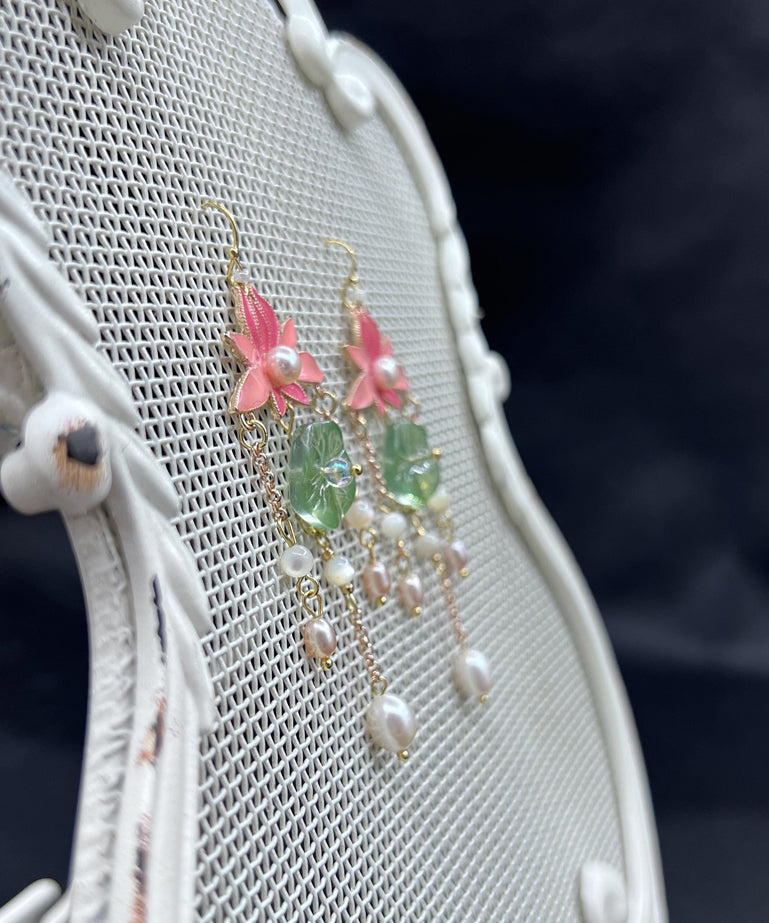 Pink Sterling Silver Lotus Drop Earrings