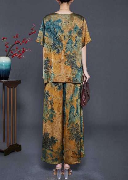 Boutique V Neck Print Silk Sets 2 Piece Summer