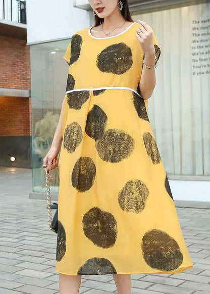 Green Dot O-neck Summer Party Dress Short Sleeve