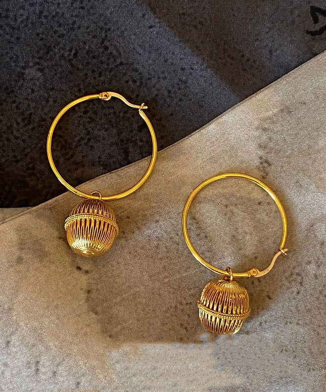 Gold Stainless Steel Overgild Ball Hollow Out Ball Hoop Earrings