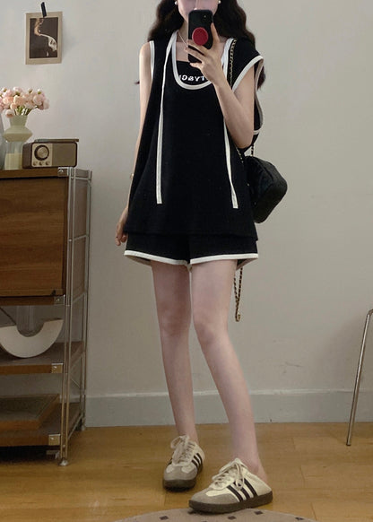 White Hooded Cotton Three Pieces Set Summer