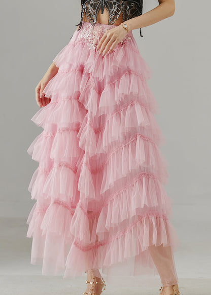 Pink Tulle Skirts Embroidered Nail Bead Summer