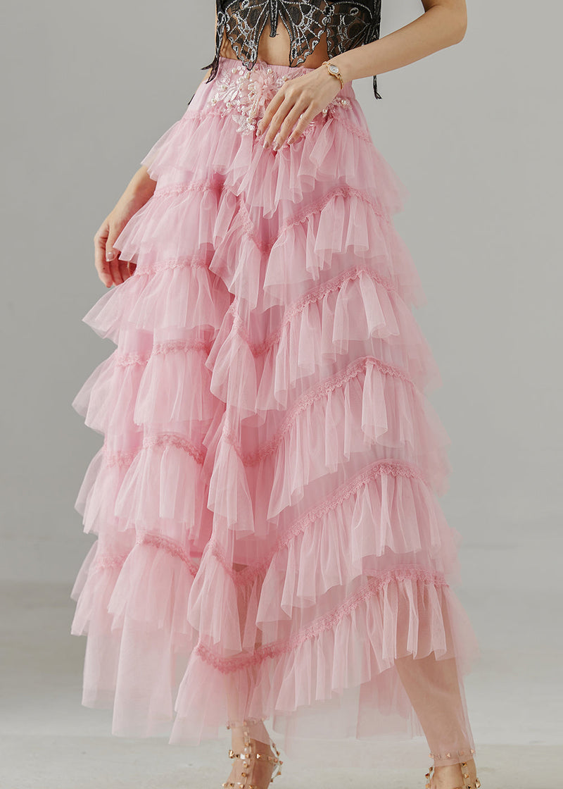 Pink Tulle Skirts Embroidered Nail Bead Summer