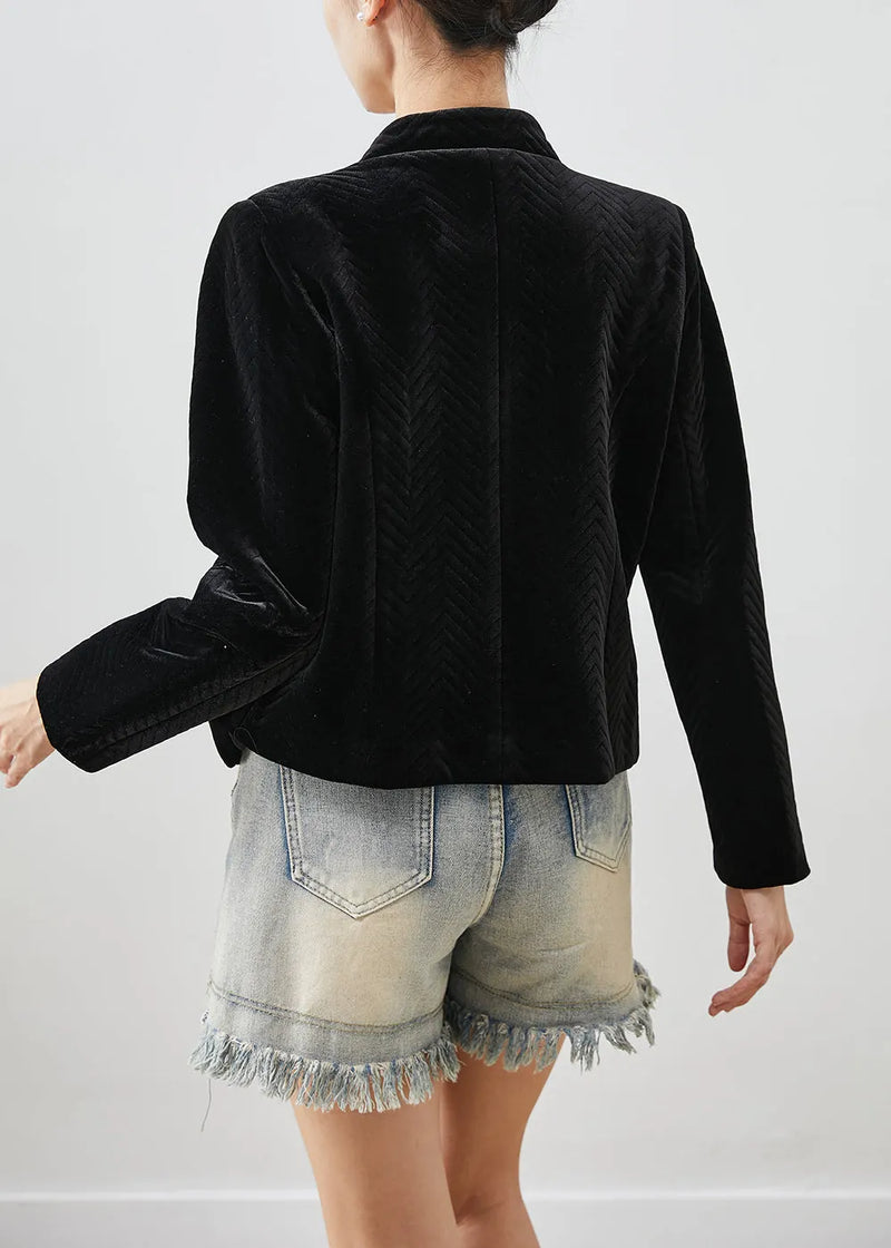 Black Tasseled Metal Buttons Silk Velour Jacket Fall