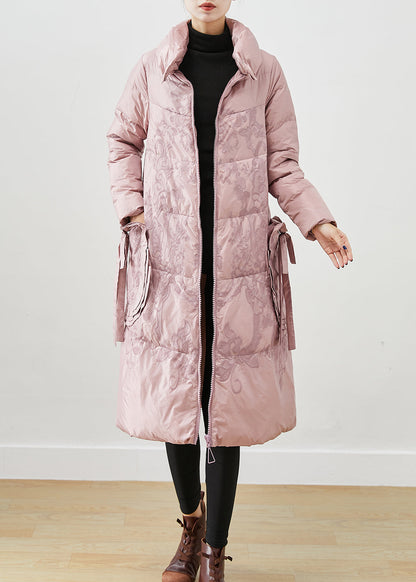 Art Pink Embroideried Bow Thick Duck Down Puffers Jackets Winter