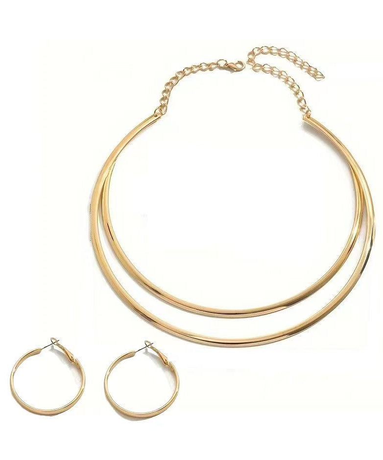 Copper Alloy Hoop Earrings and Choker Two-piece Set