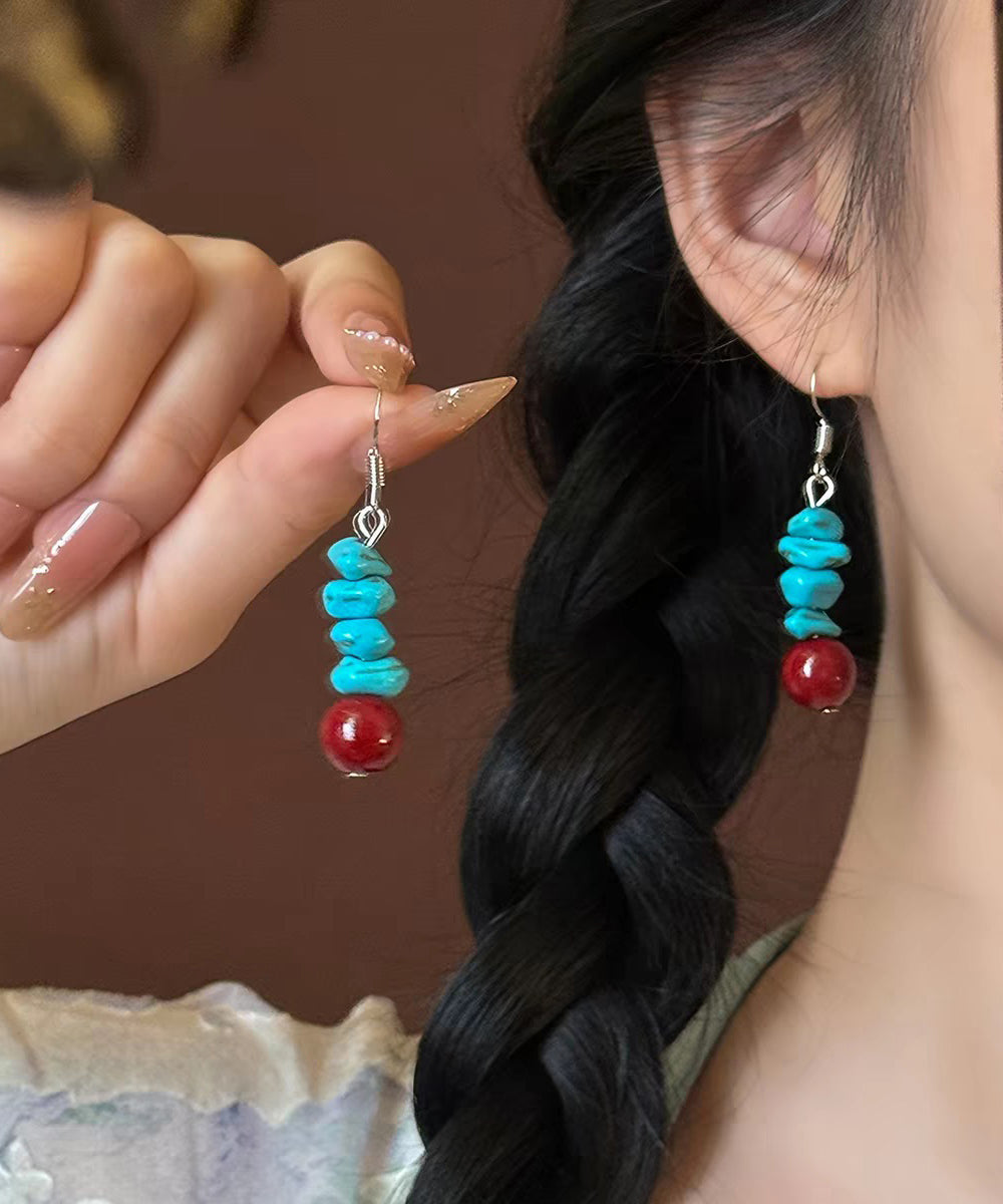 Retro Blue Sterling Silver Turquoise Tassel Drop Earrings