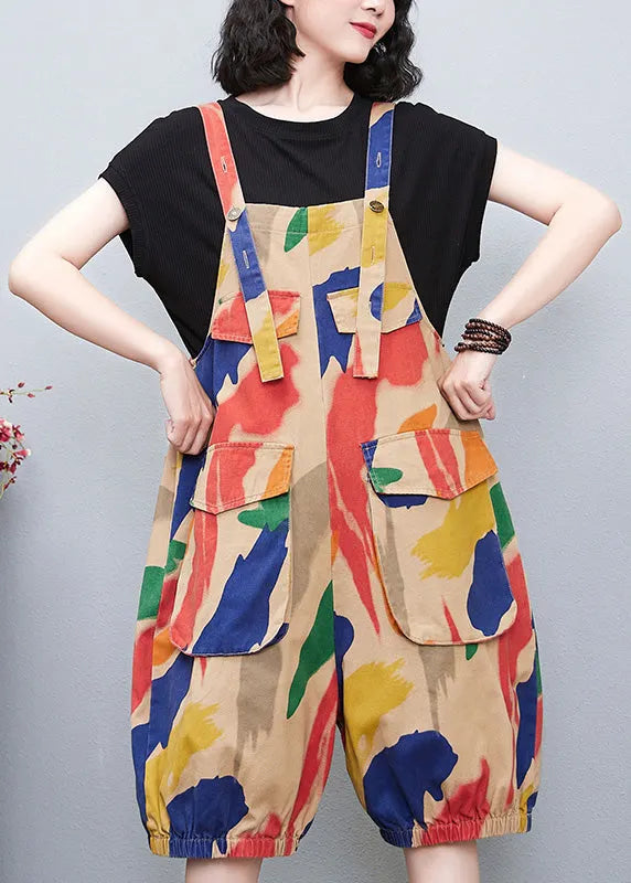 Diy Apricot Slash Neck Print High Waist Jumpsuit Summer