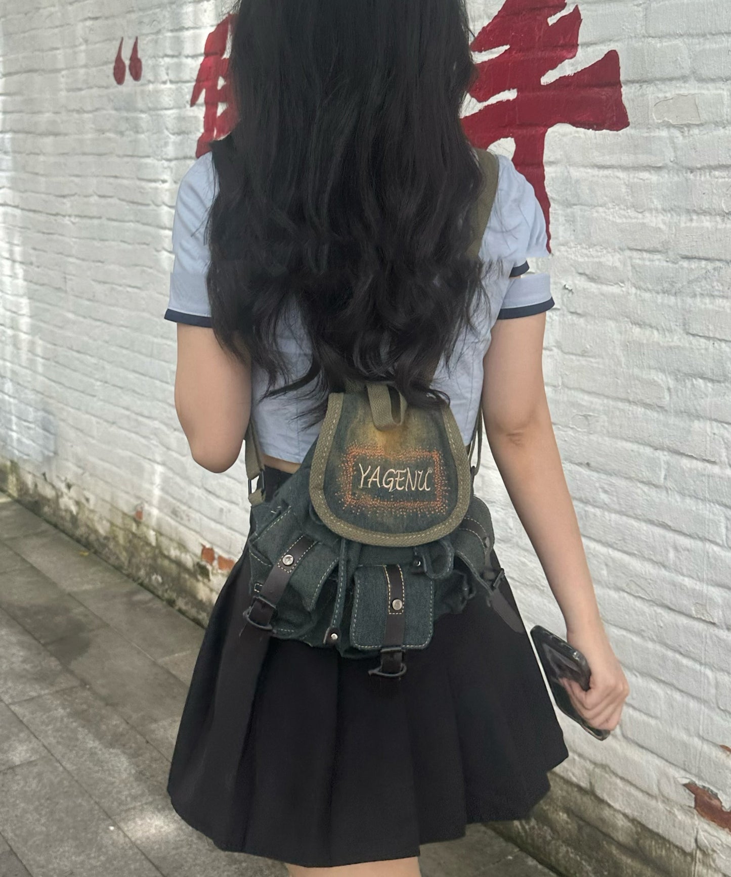New Japanese and Korean Embroidery Denim Backpacks
