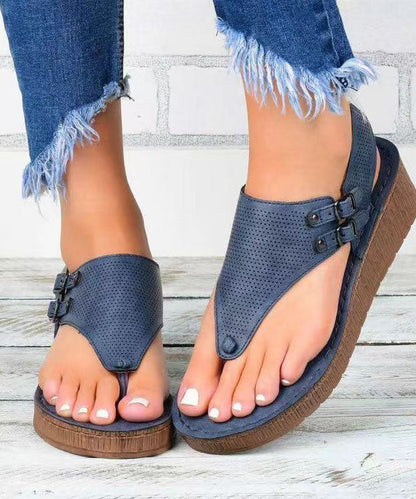 Black Buckle Strap Splicing Peep Toe Platform Sandals