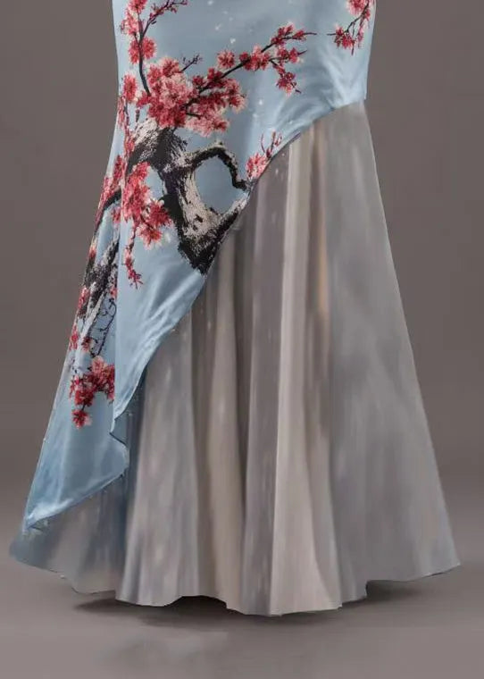 New Blue Asymmetrical Print Patchwork Skirts Summer