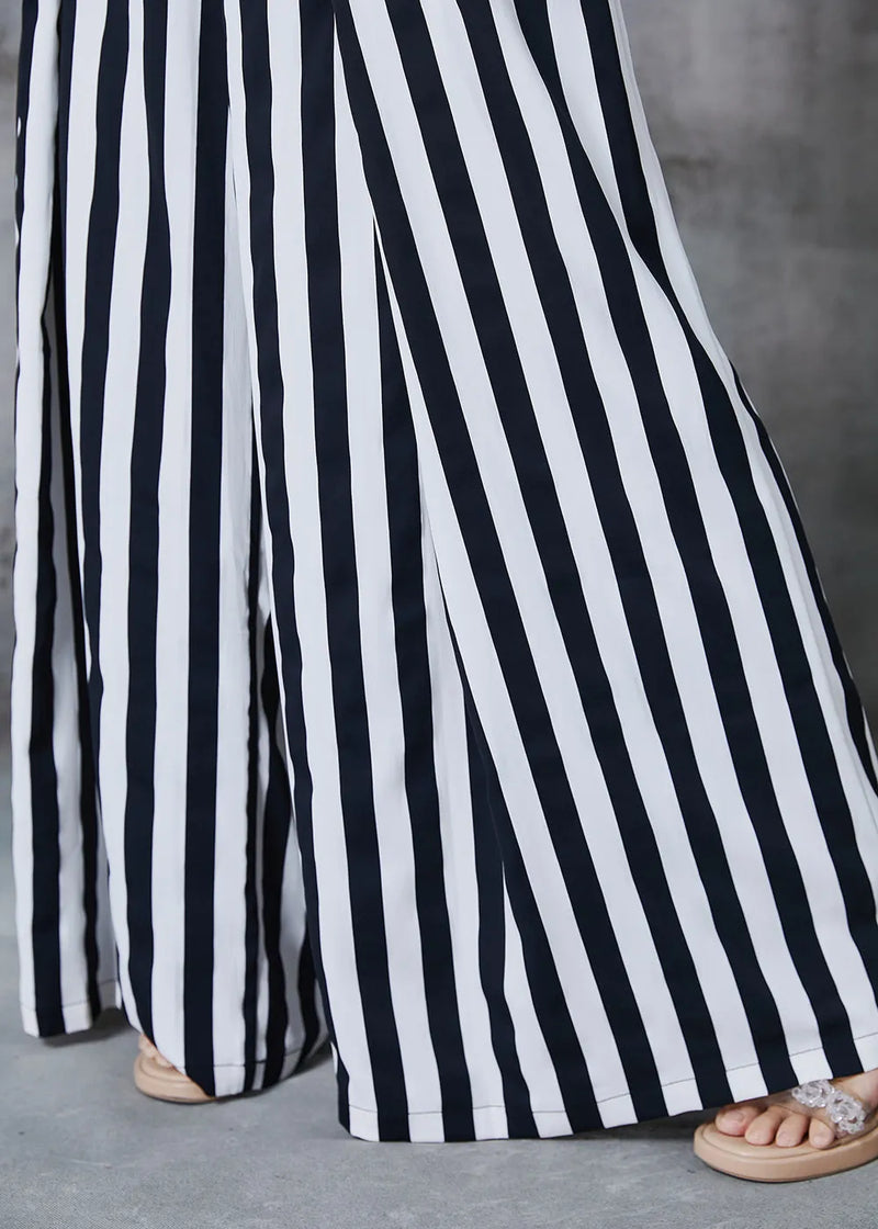 Black Striped Chiffon Wide Leg Pants Fall