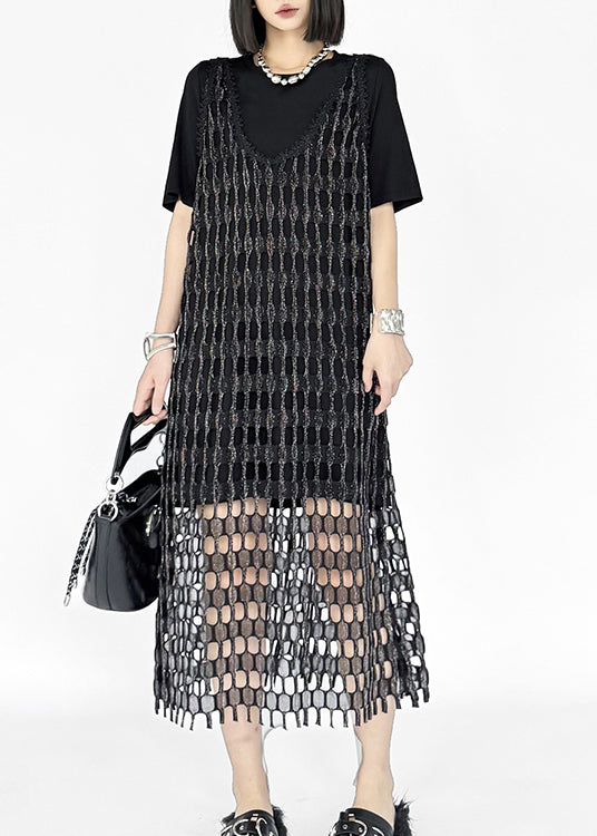 Black O Neck Cotton Two Piece Set Outfits Summer