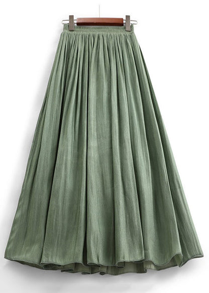 Simple Green Elastic Waist Cotton Skirt Summer