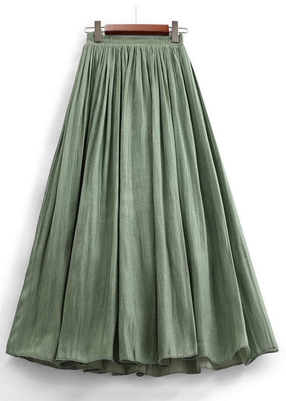 Simple Green Elastic Waist Cotton Skirt Summer