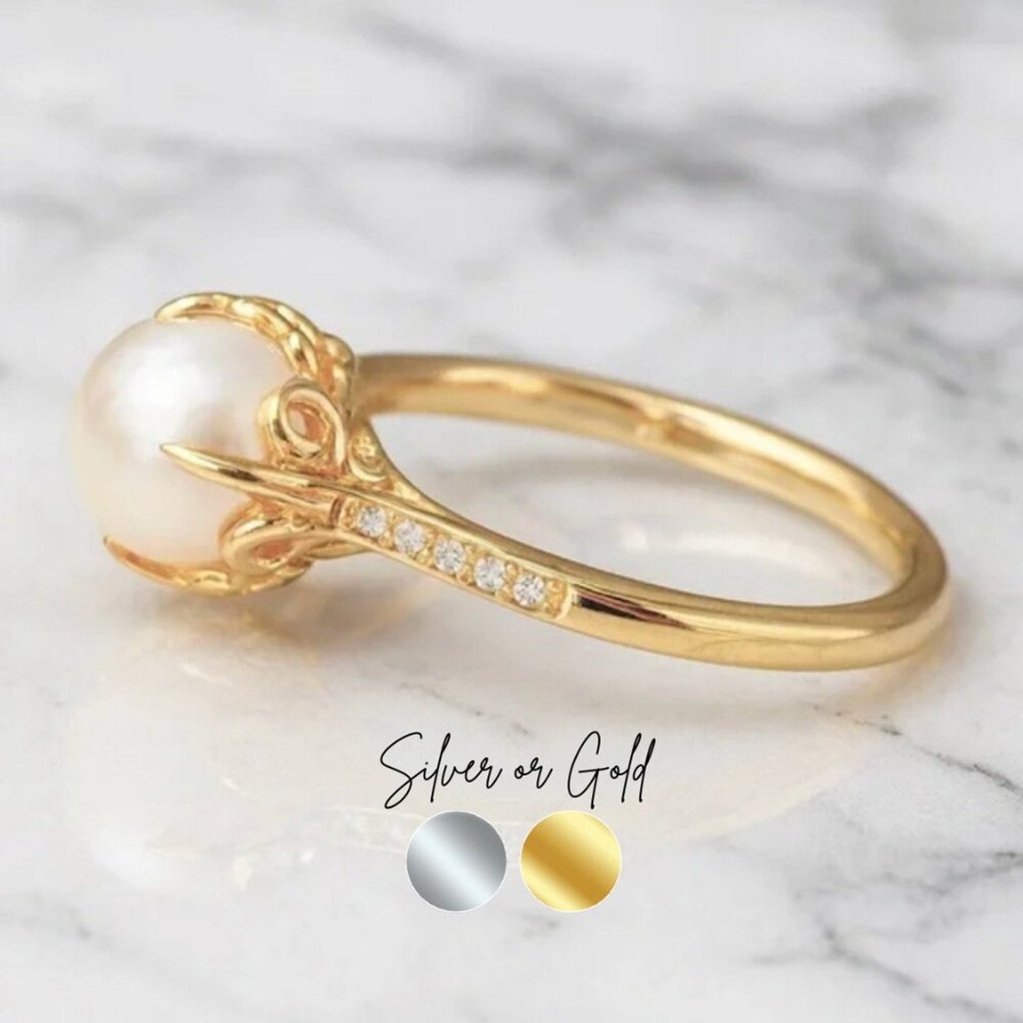 “gwendolyn” Pearl Ring Gold or Silver