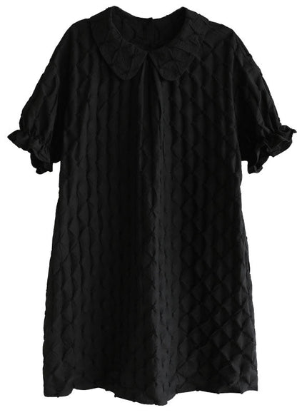 Black Peter Pan Collar Original Design Plaid Holiday Dress Short Sleeve
