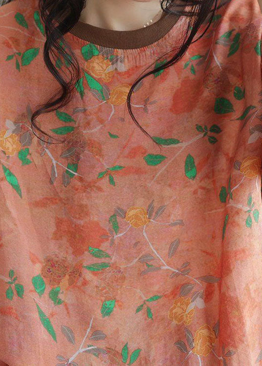 Orange O Neck Patchwork Cotton T Shirt Top Summer