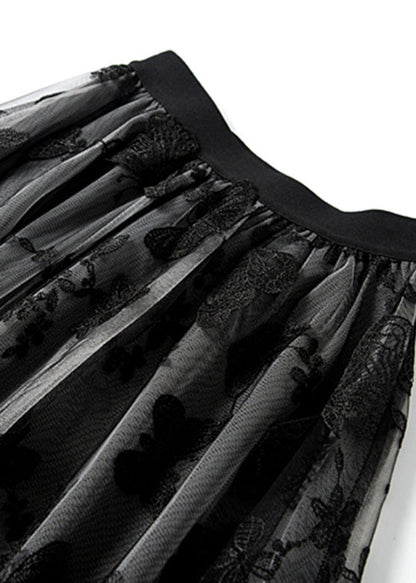 Black Butterfly Elastic Waist Tulle a Line Skirts Spring