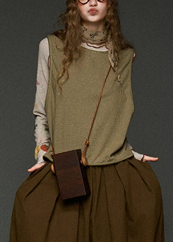 French Green Plaid Oversized Waistcoat Sleeveless