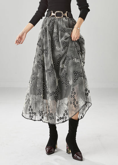 Grey Embroideried Exra Large Hem Tulle Skirts Fall