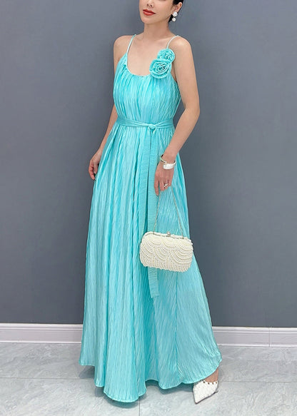 Fine Blue Cold Shoulder Silk Spaghetti Strap Dress Summer