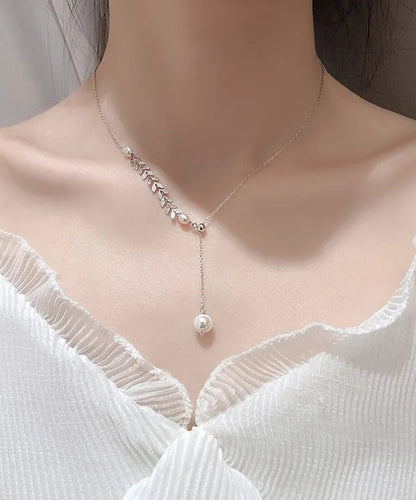 Silk Sterling Silver Pearl Ear of Wheat Pendant Necklace