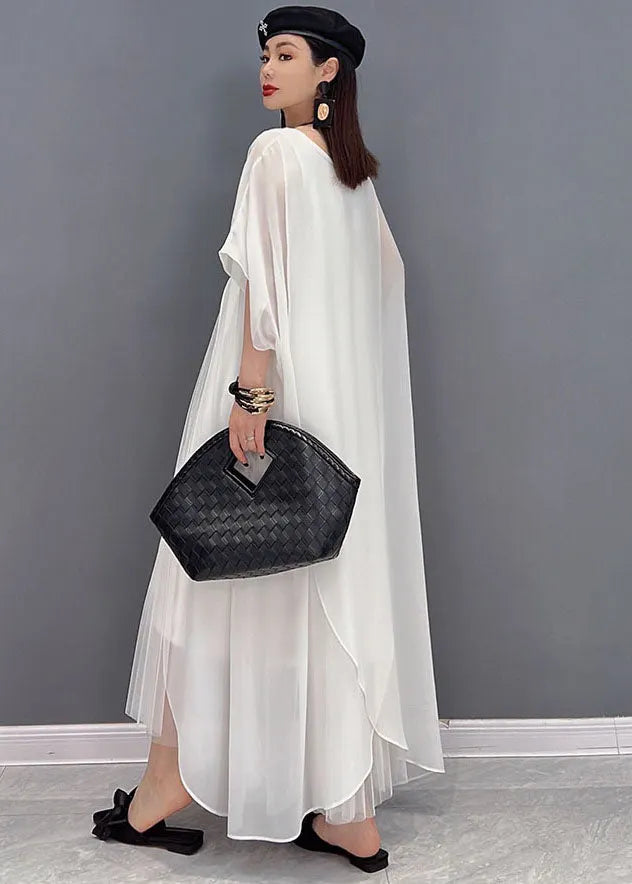 Organic White O-neck Chiffon Vest Dress and Cloak Two Piece Set Outfits Summer