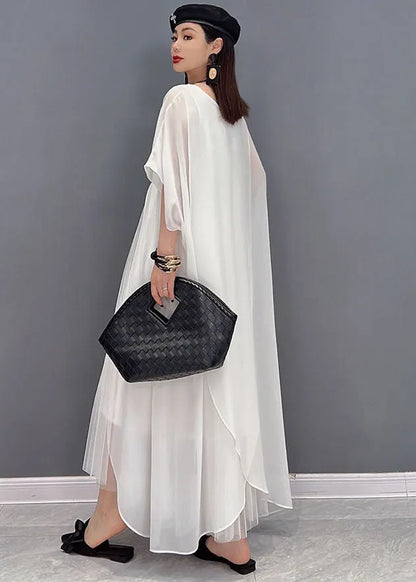 Organic White O-neck Chiffon Vest Dress and Cloak Two Piece Set Outfits Summer
