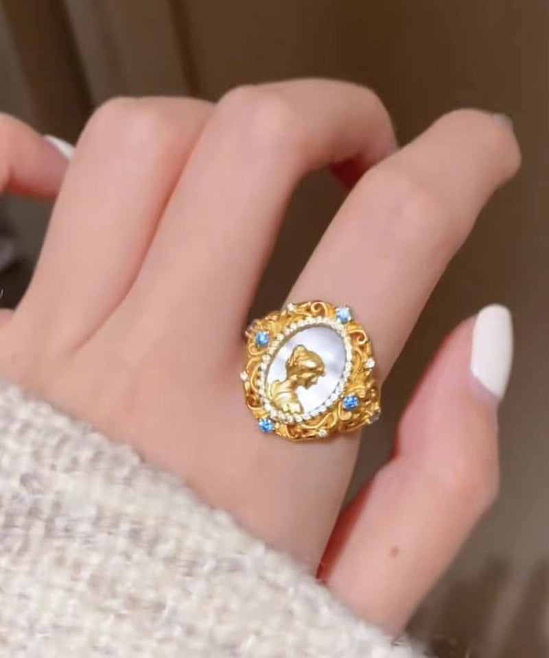 Art Gold Sterling Silver Overgild Zircon Rings