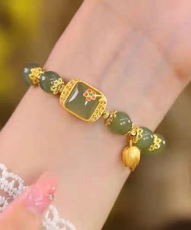 Green Sterling Silver Overgild Lotus Beading Charm Bracelet