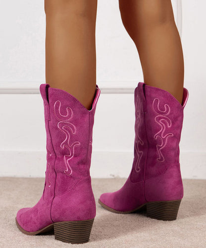 Rose Embossed Pointed Toe Suede Boots