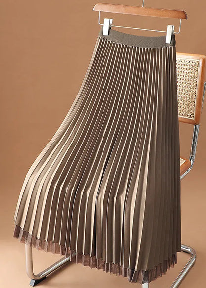 Chocolate Elastic Waist Velour Tulle Pleated Skirts Spring